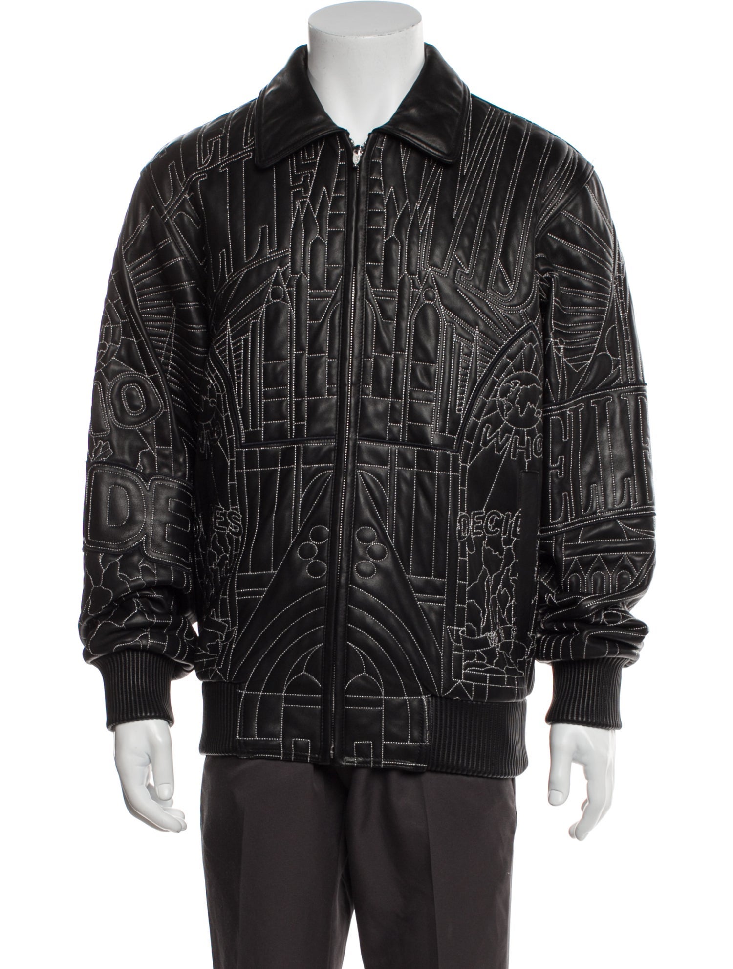 Who Decides War Leather Patterned Bomber Jacket