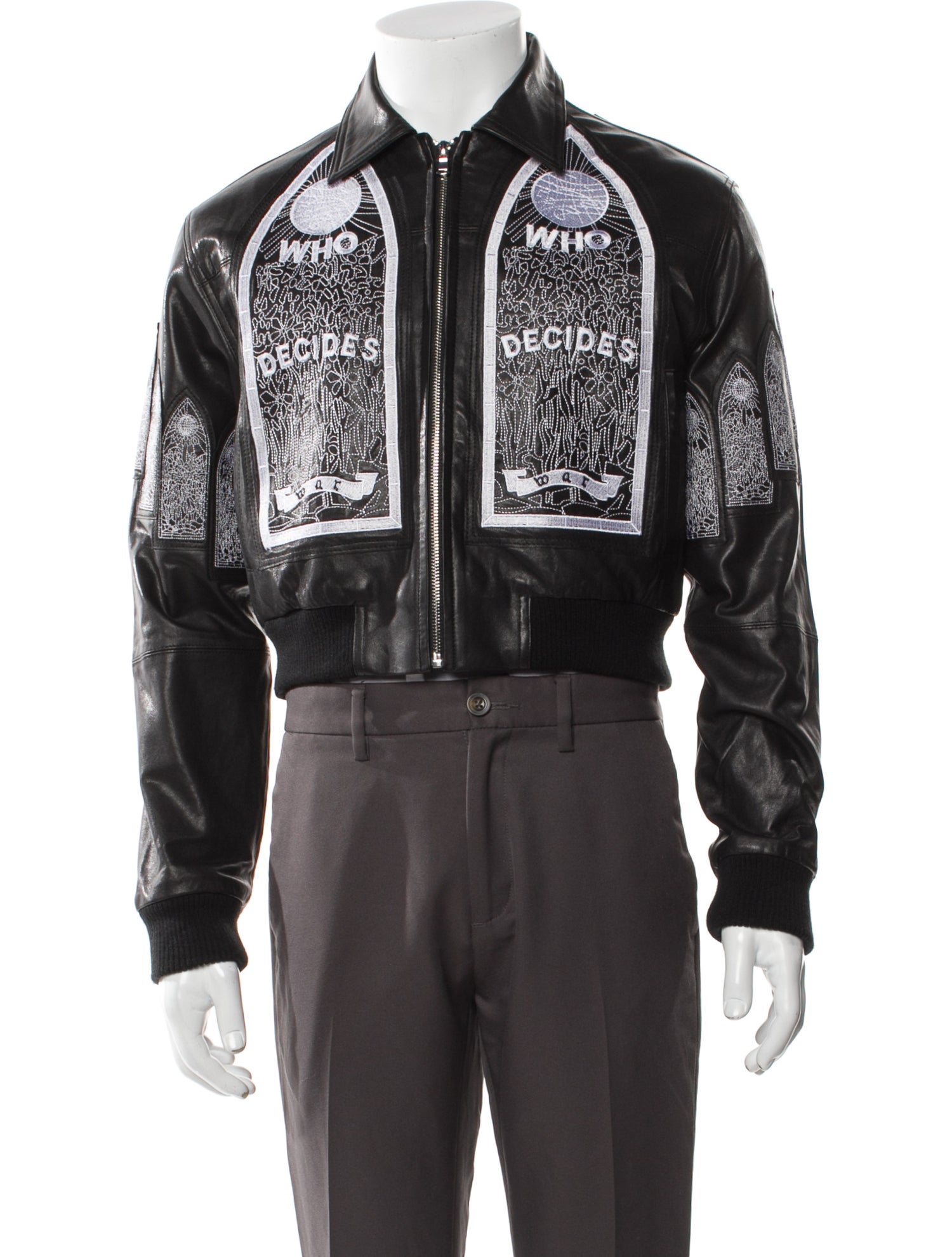 Who Decides War Leather Graphic Print Moto Jacket