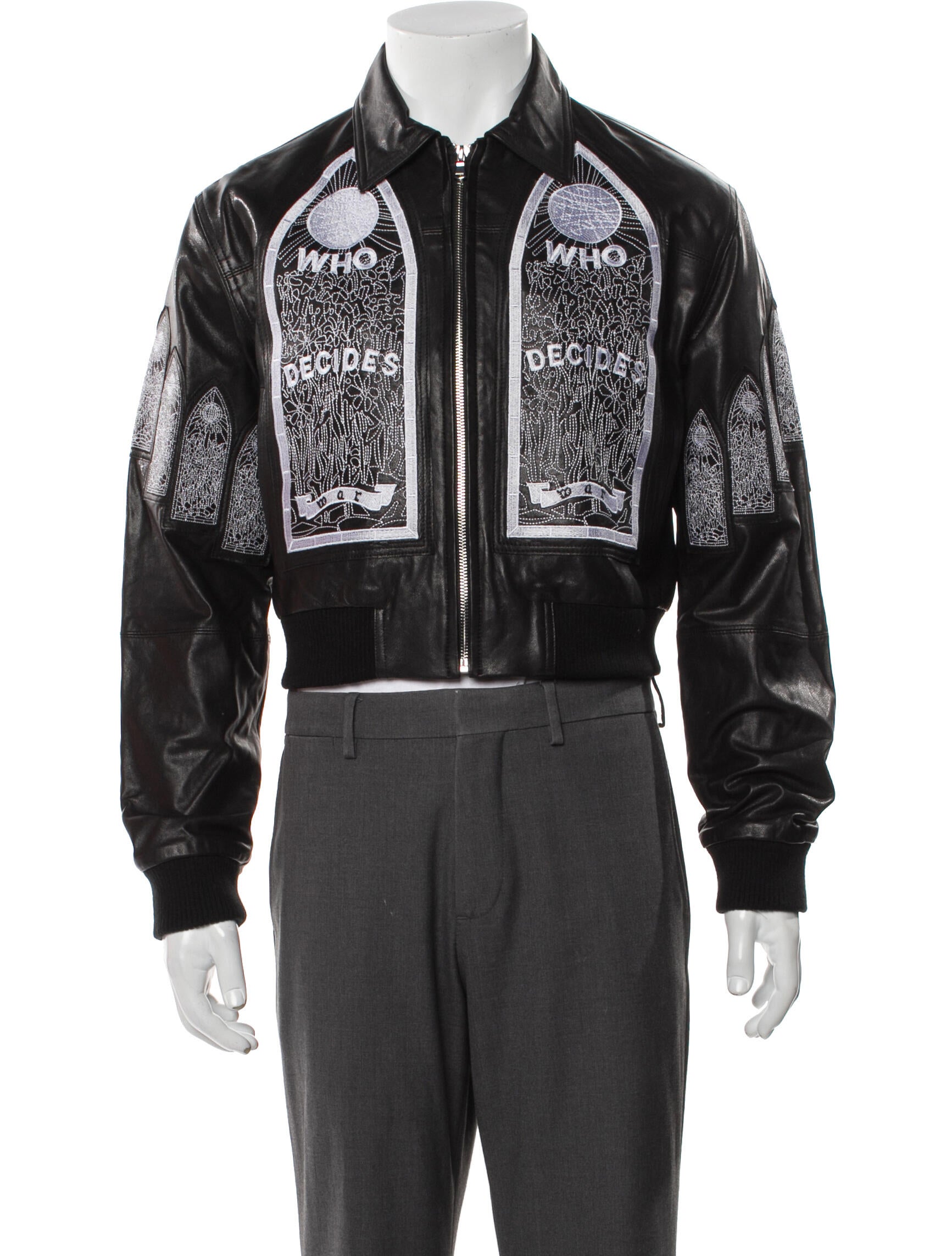 Who Decides War Leather Graphic Print Bomber Jacket