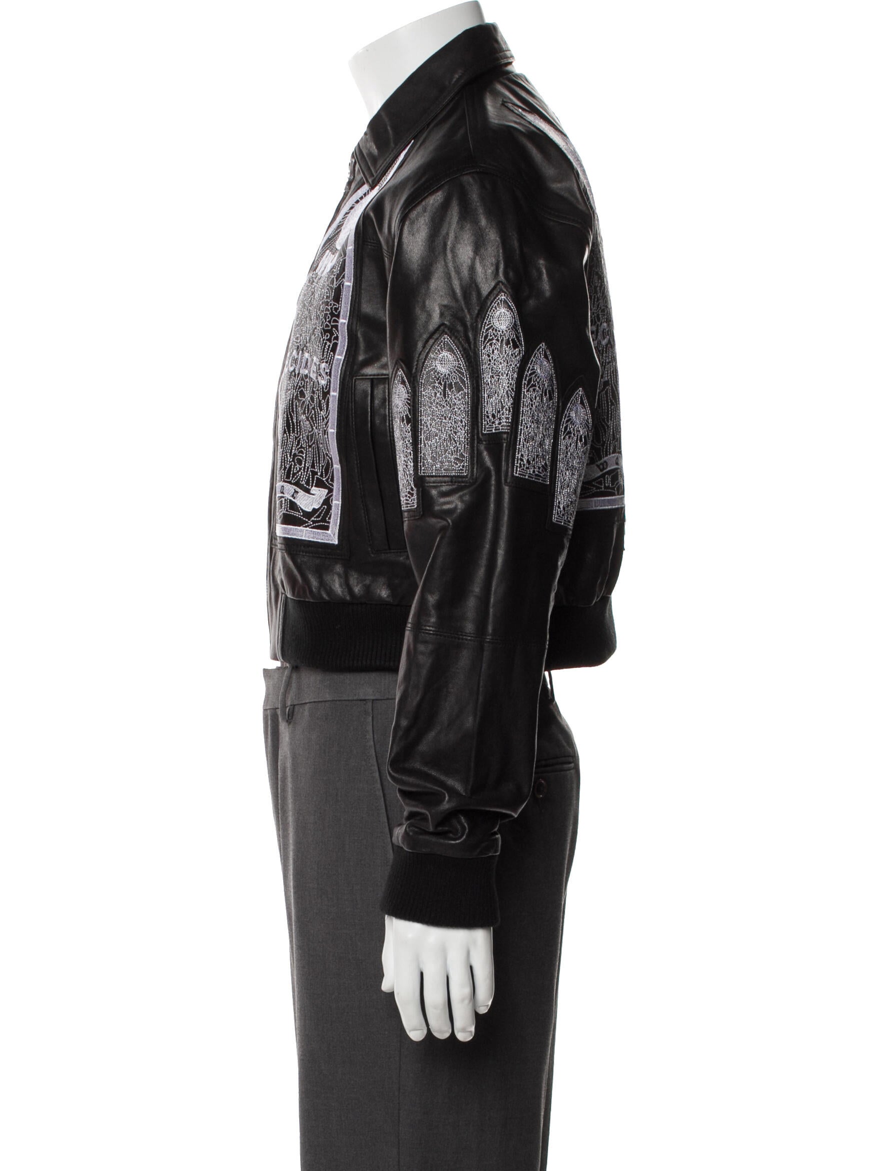 Who Decides War Leather Graphic Print Bomber Jacket