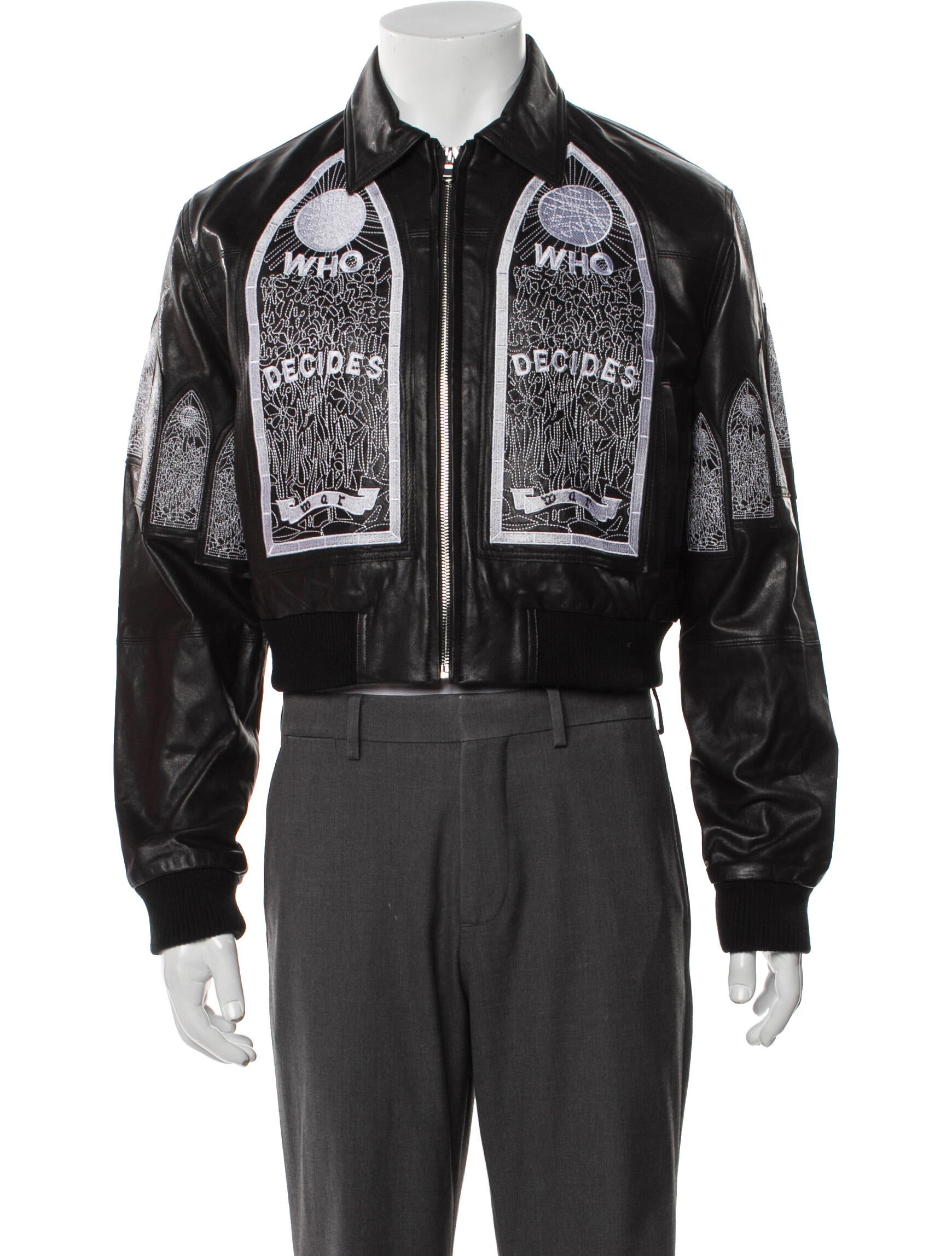 Who Decides War Leather Graphic Print Bomber Jacket