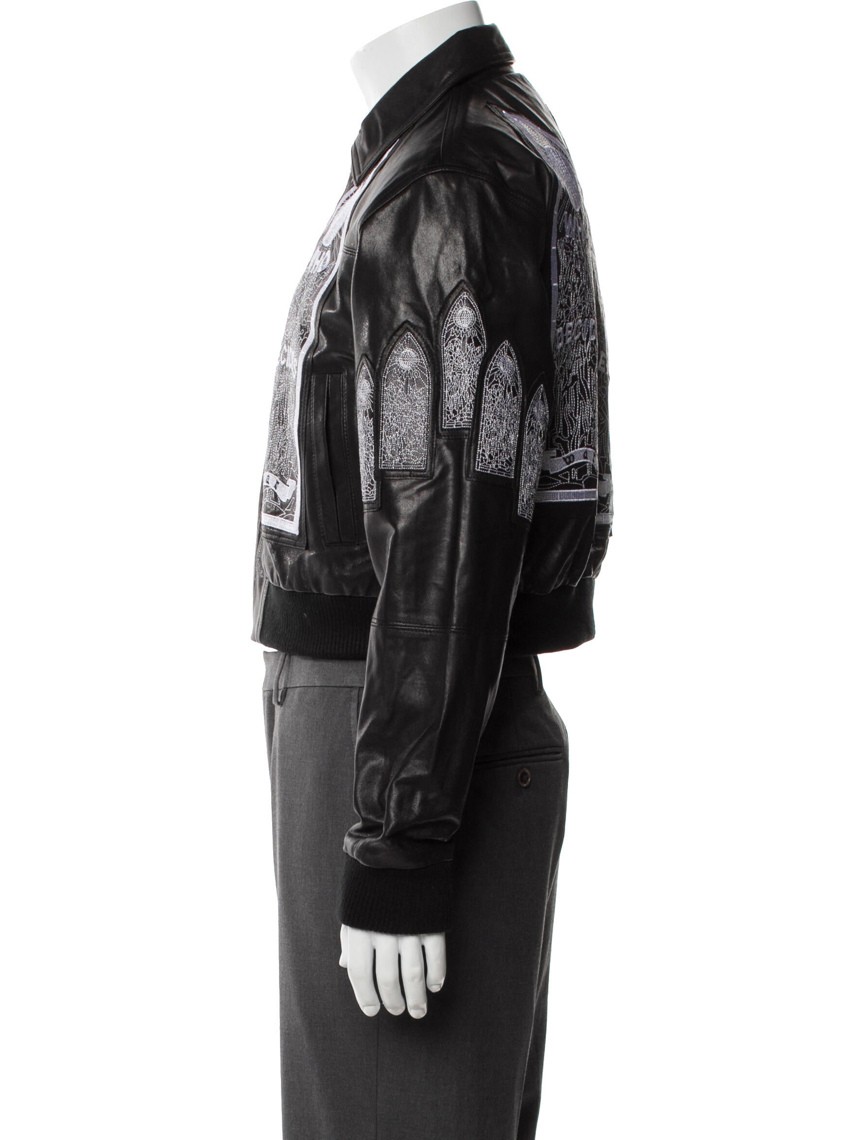 Who Decides War Leather Graphic Print Bomber Jacket