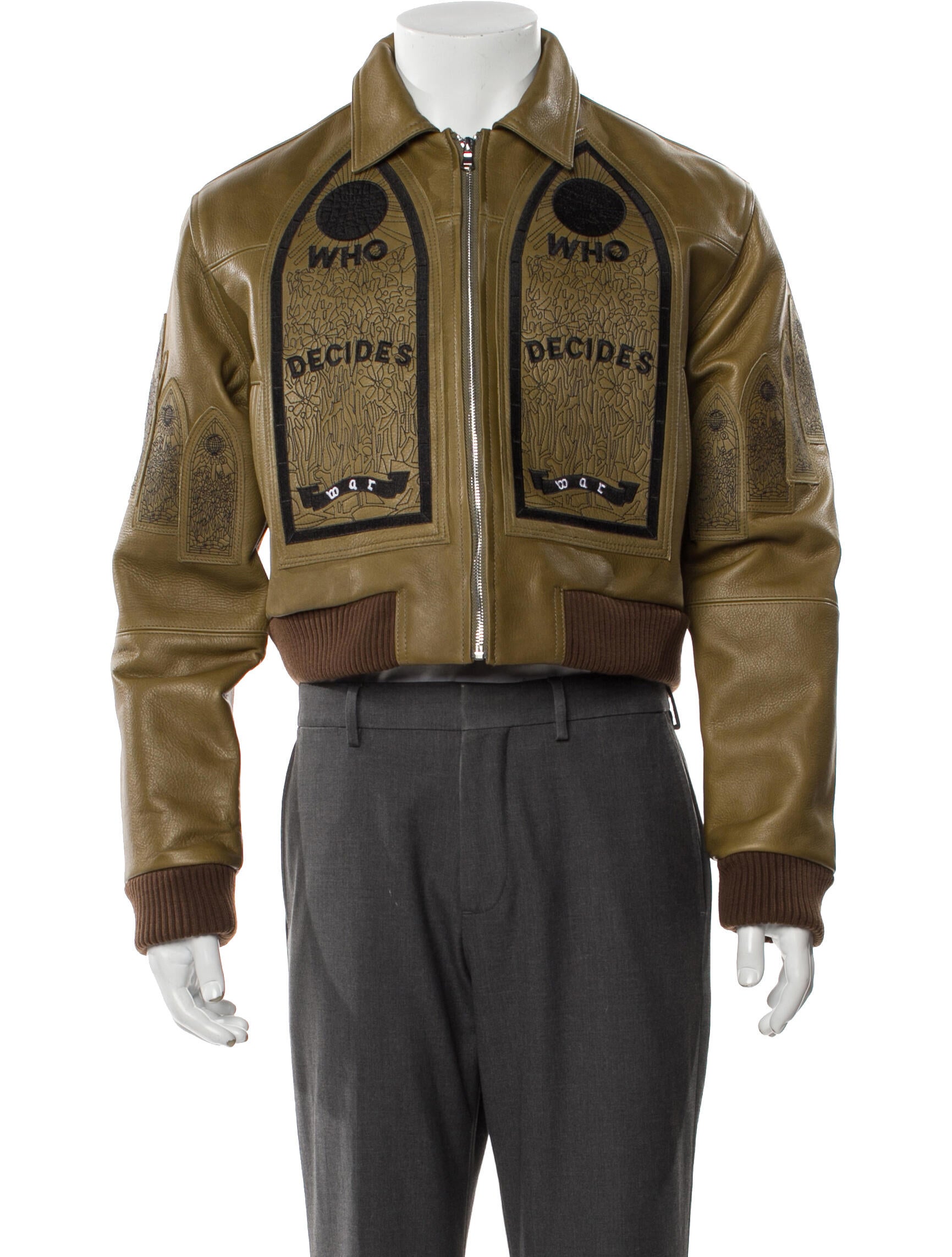 Who Decides War Leather Graphic Print Bomber Jacket