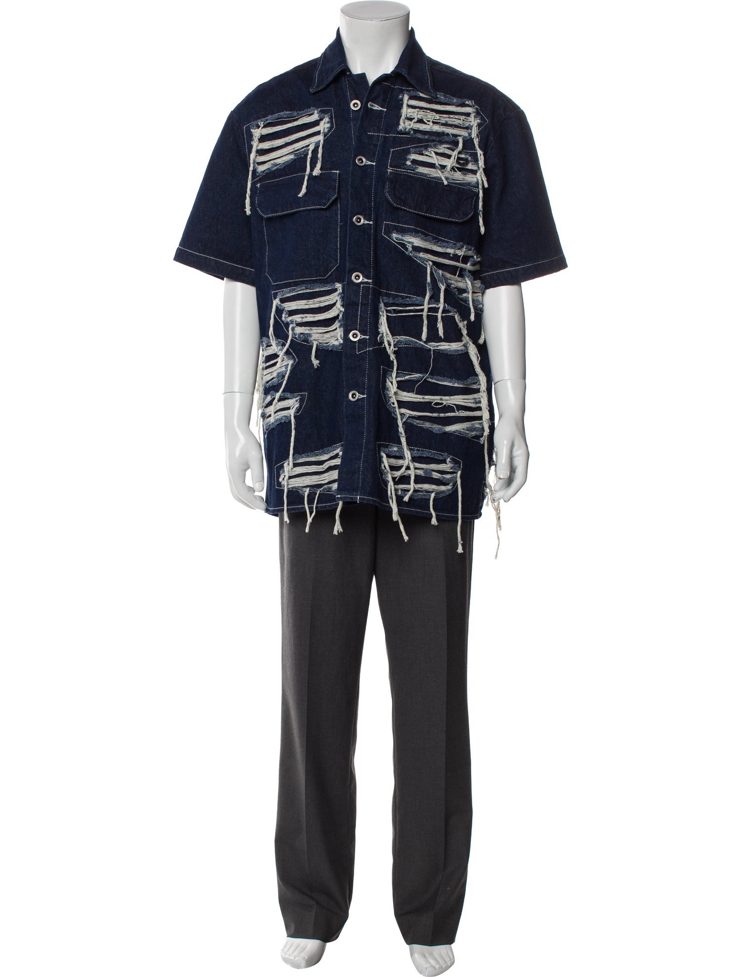 Who Decides War Graphic Print Short Sleeve Denim Shirt