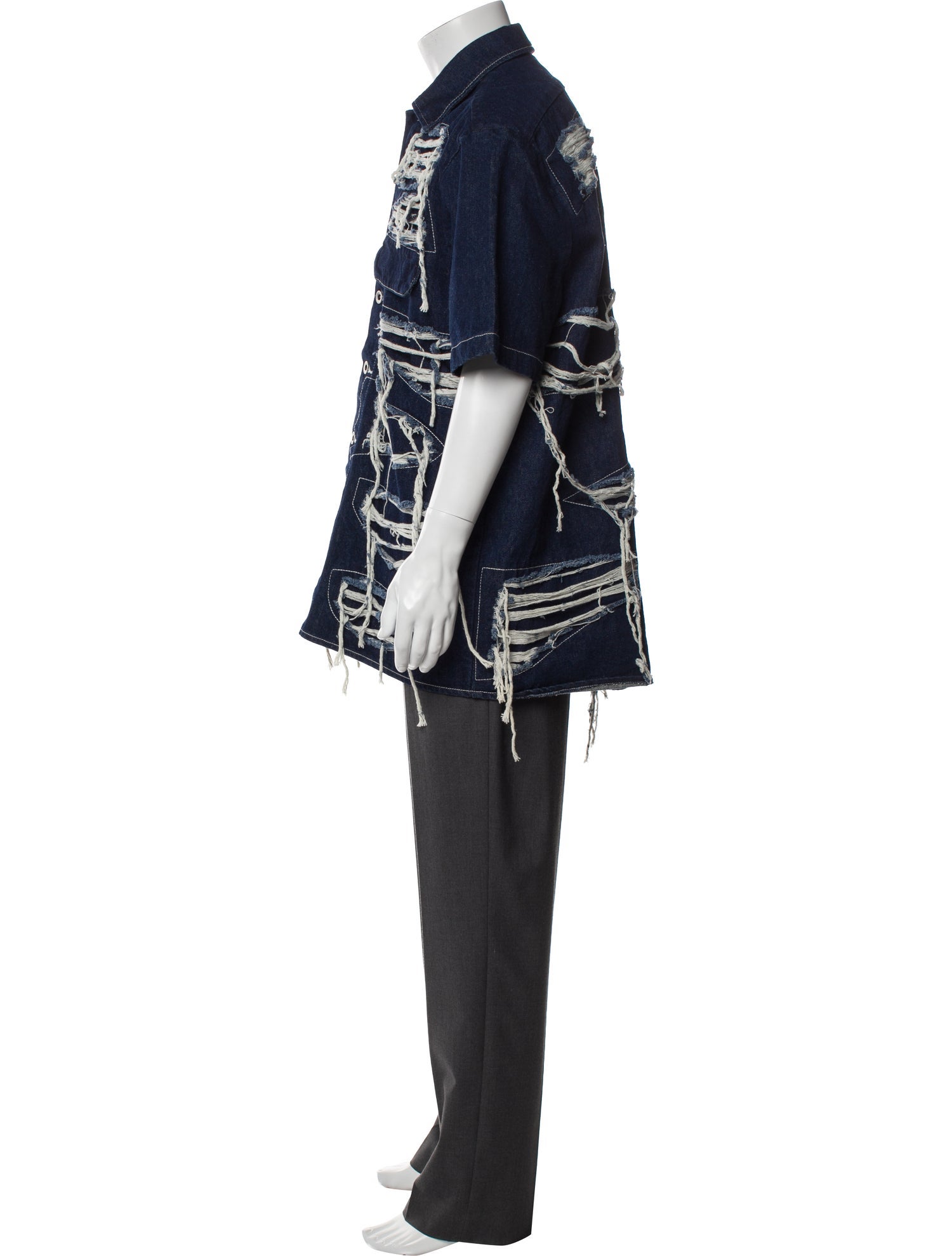 Who Decides War Graphic Print Short Sleeve Denim Shirt