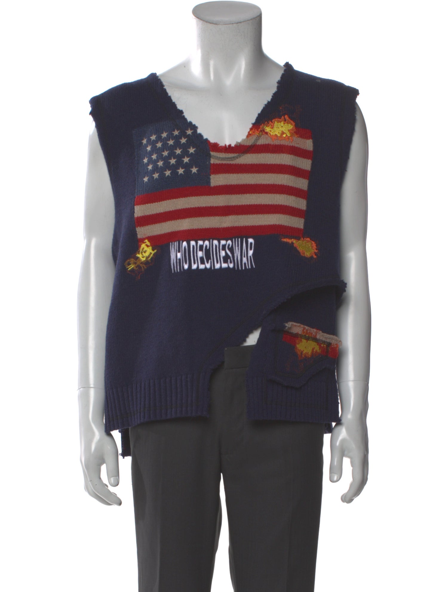 Who Decides War Graphic Print V-Neck Sweater Vest