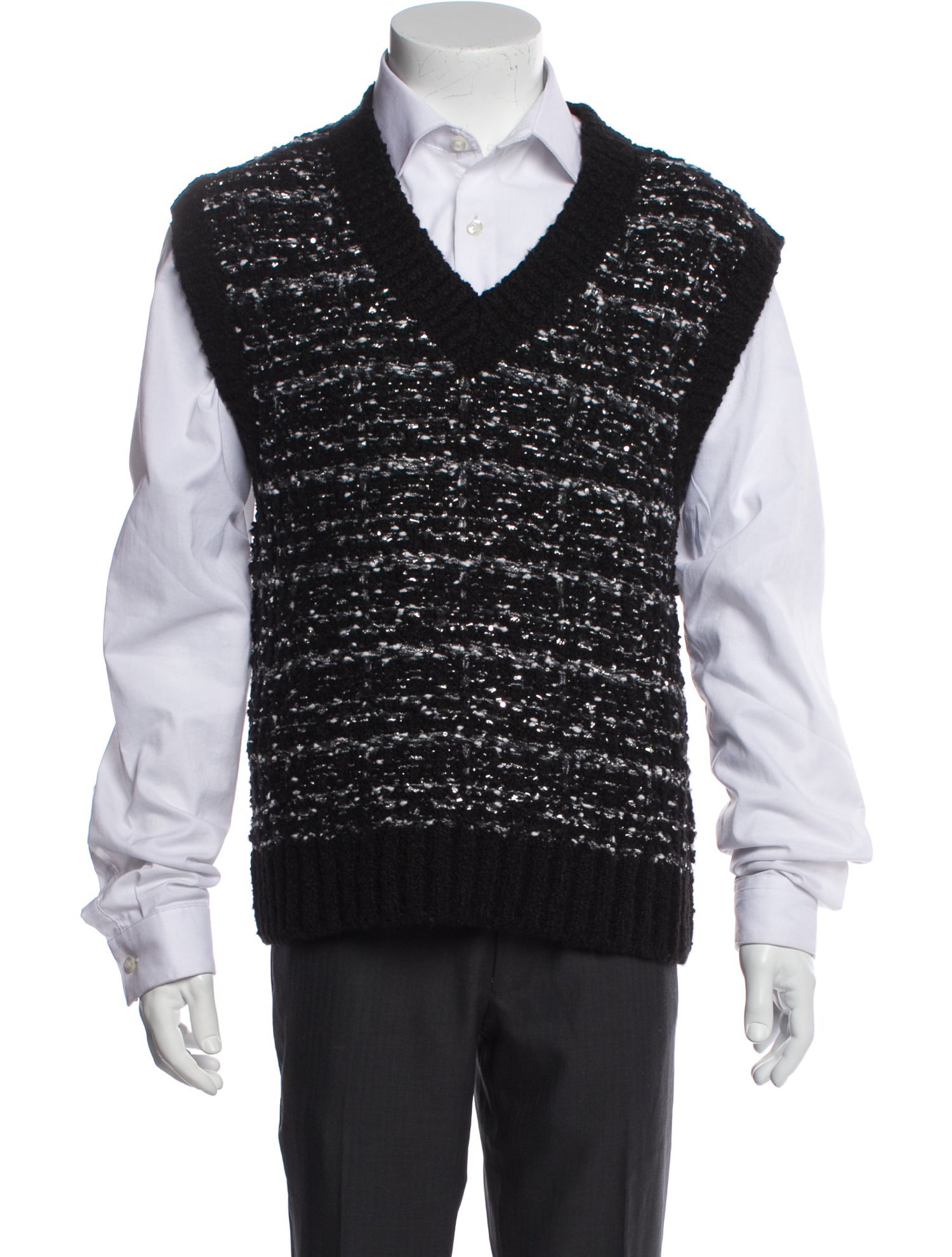 We11Done Tweed Pattern V-Neck Sweater Vest