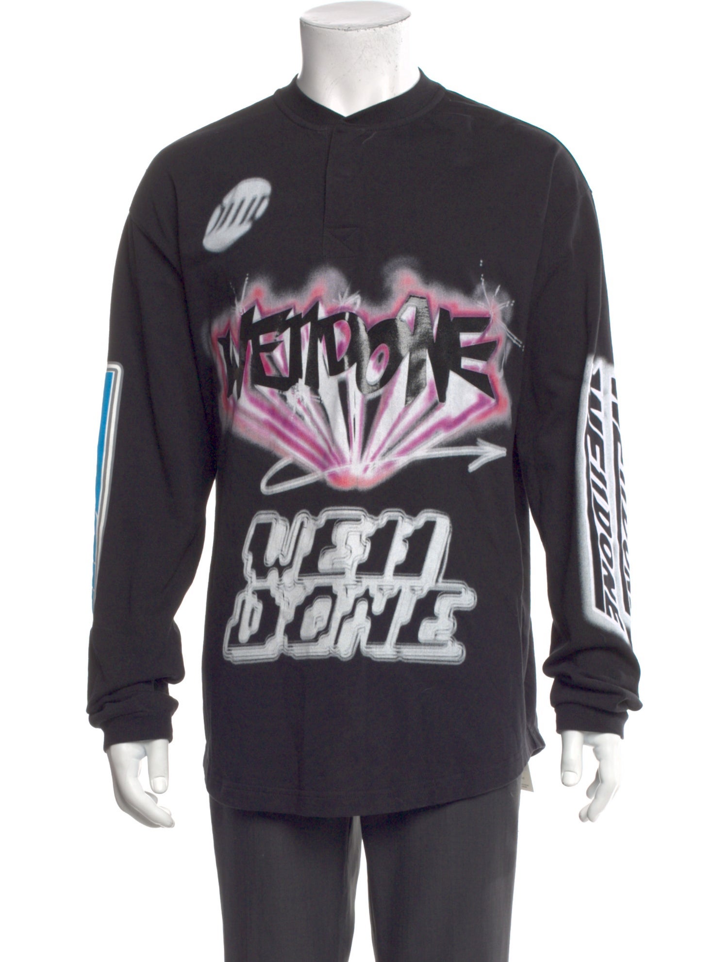 We11Done Graphic Print V-Neck Henley