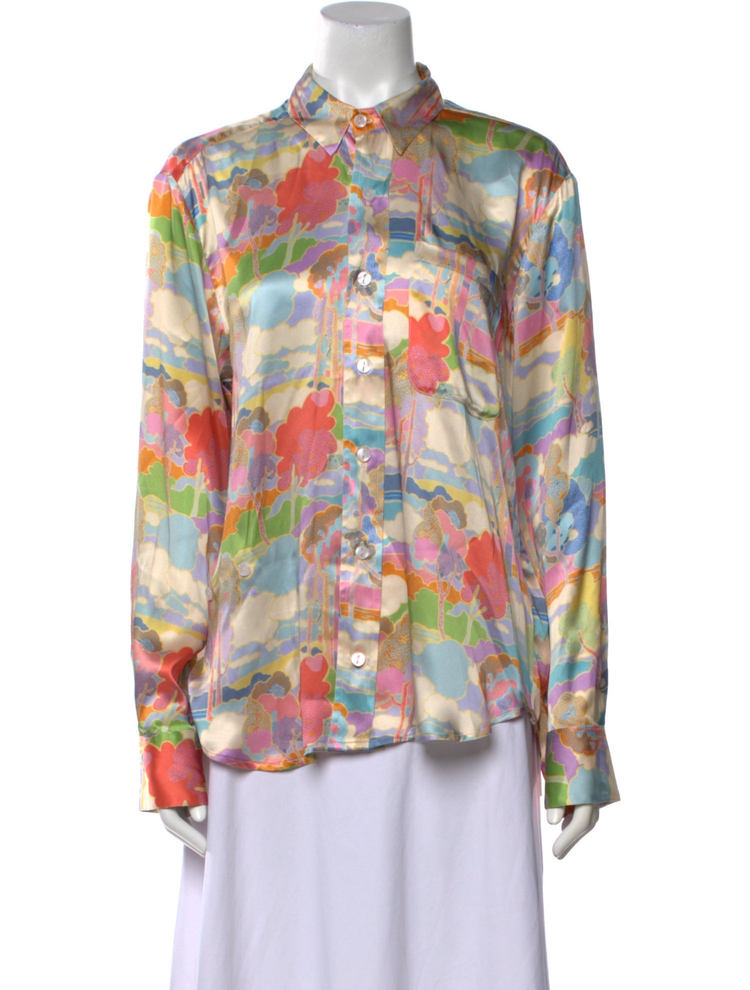 Wear Cissa Silk Printed Button-Up Top w/ Tags