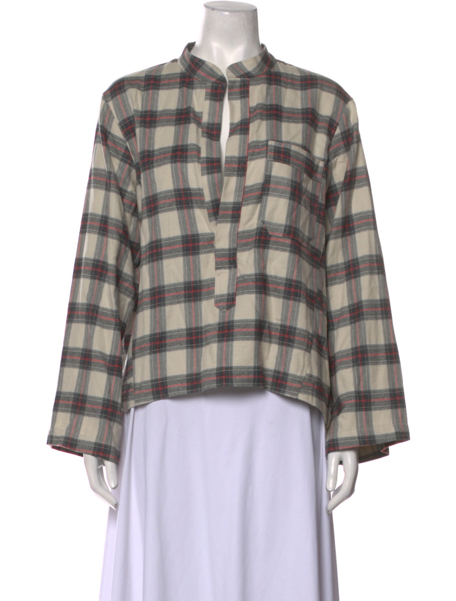 Wear Cissa Plaid Print Mock Neck Button-Up Top w/ Tags