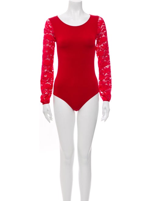 Wolford Lace Pattern Scoop Neck Bodysuit Red