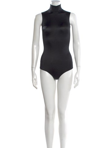 Pre-owned Wolford Mock Neck Sleeveless Bodysuit W/ Tags In Black