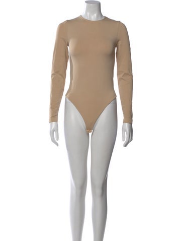Pre-owned Wolford Crew Neck Long Sleeve Bodysuit In Neutral