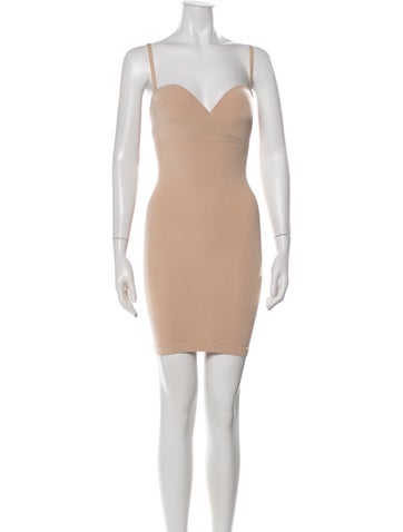 Pre-owned Wolford V-neck Mini Dress In Neutral