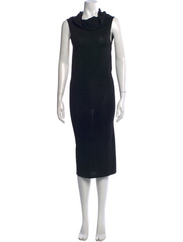 Pre-owned Wolford Cowl Neck Midi Length Dress In Black
