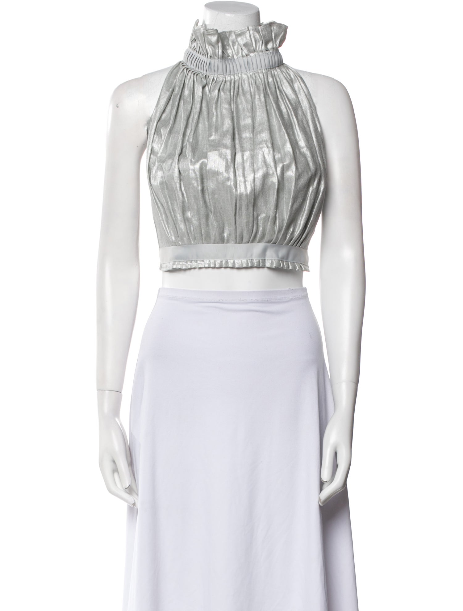 White Story Linen Mock Neck Crop Top