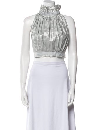 White Story Linen Mock Neck Crop Top