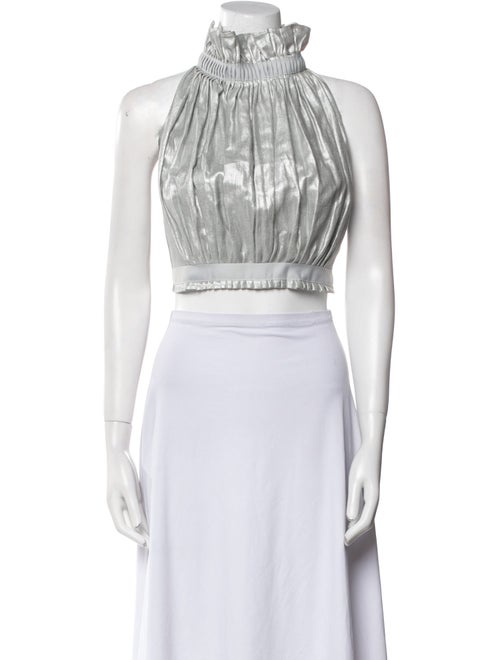 White Story Linen Mock Neck Crop Top