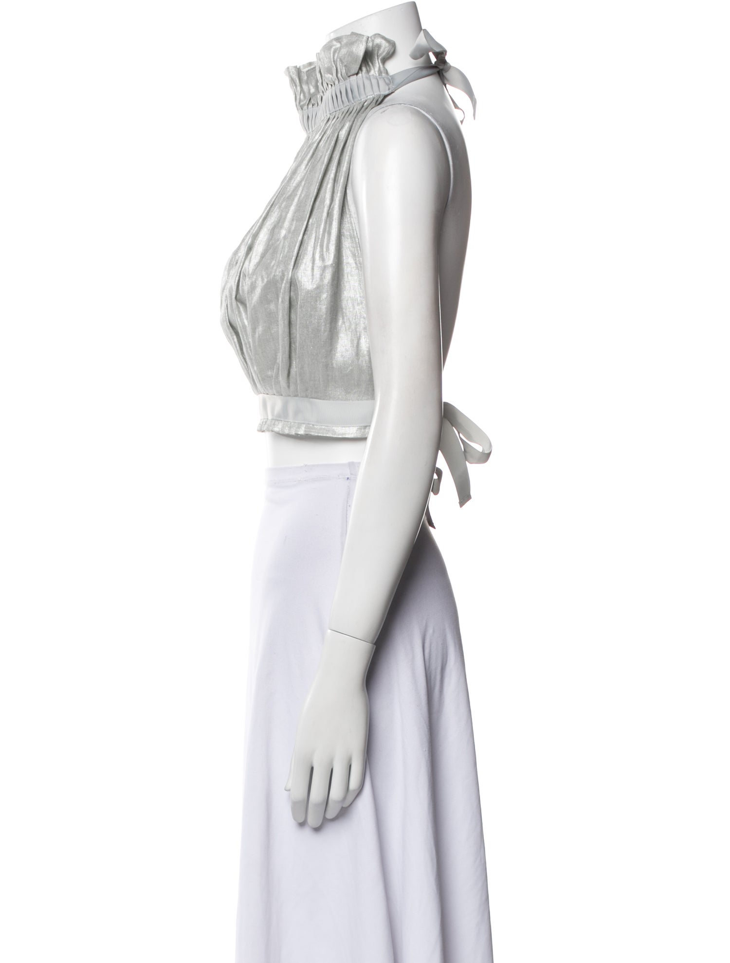 White Story Linen Mock Neck Crop Top