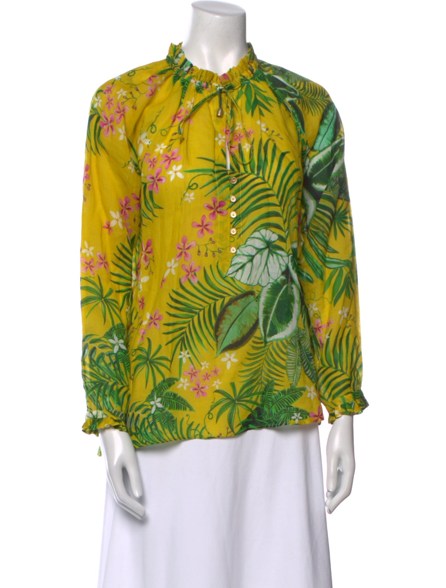 Weill Floral Print Mock Neck Blouse