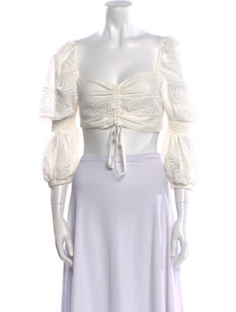 WaiMari Square Neckline Three-Quarter Sleeve Crop Top