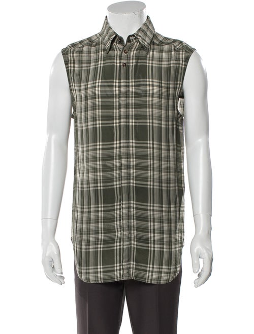 Wales Bonner Plaid Print Sleeveless Shirt Green