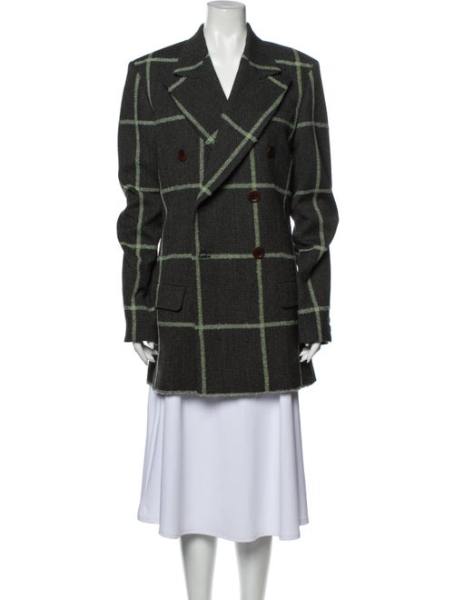 Wales Bonner Virgin Wool Plaid Print Peacoat w/ Ta