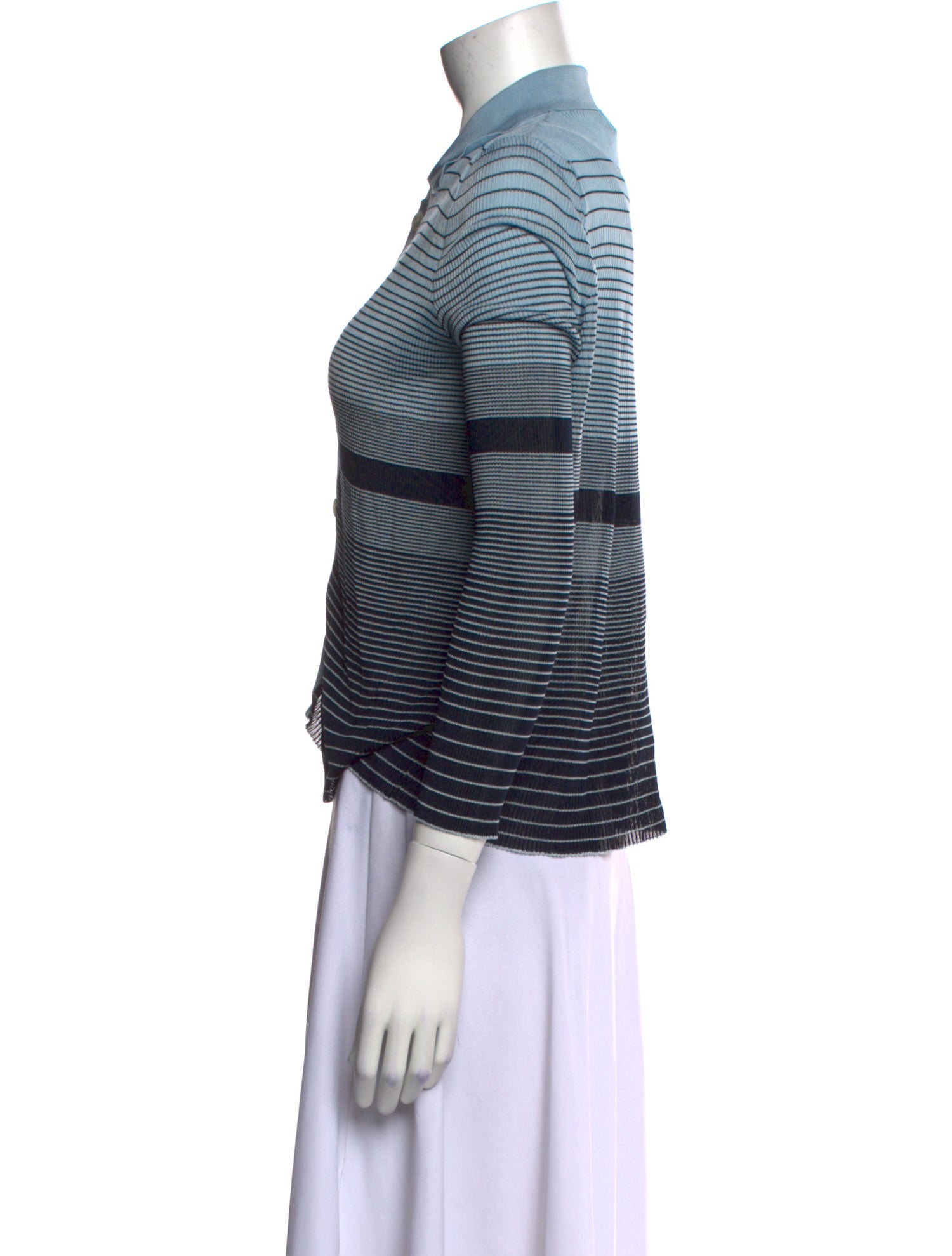 Wales Bonner Striped Three-Quarter Sleeve Button-Up Top