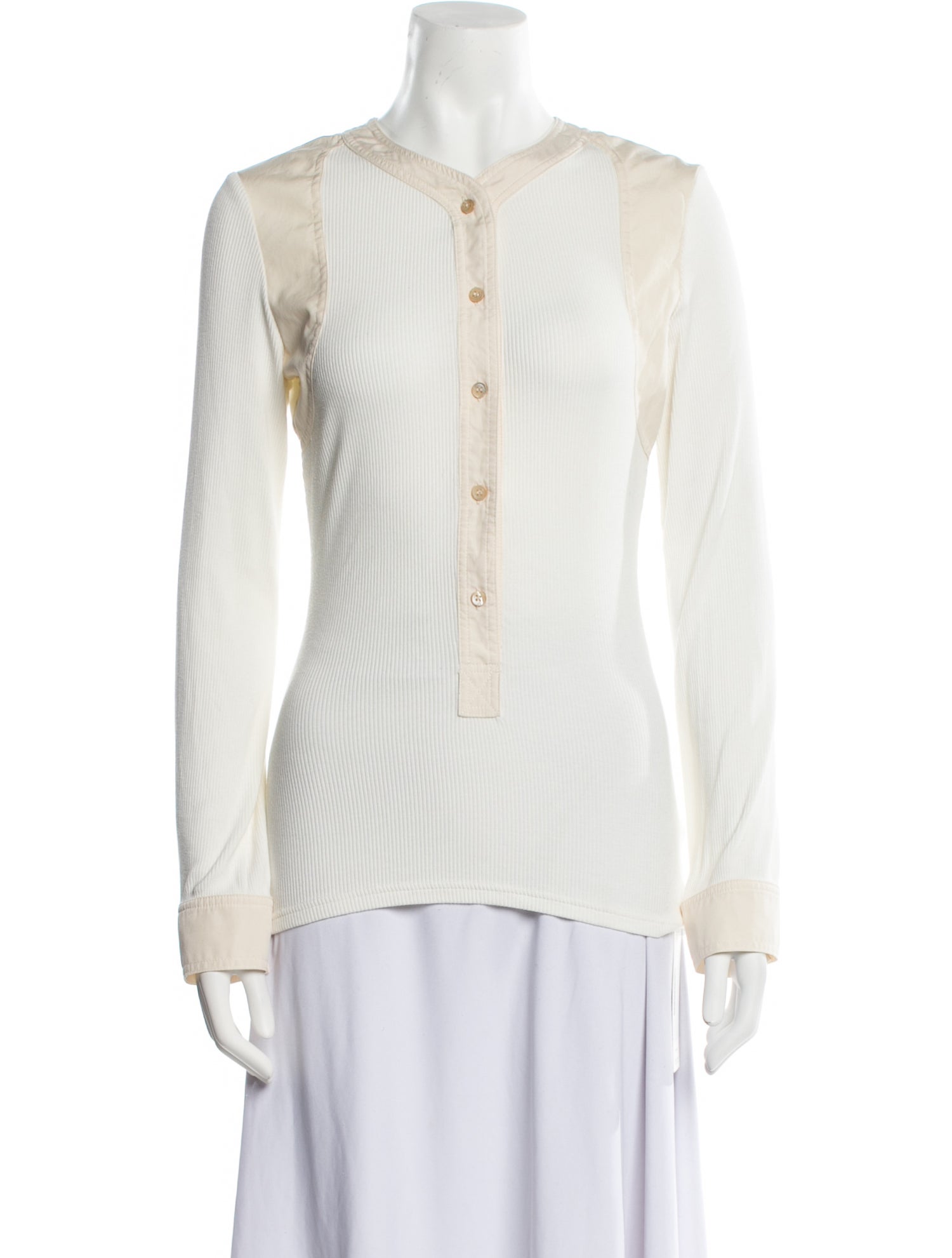 Wales Bonner Mock Neck Long Sleeve Button-Up Top