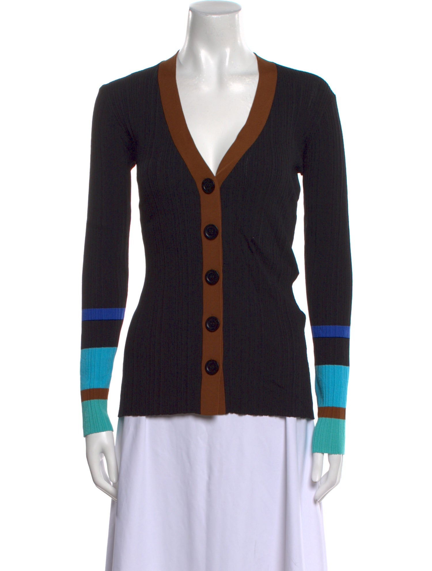 Wales Bonner Colorblock Pattern V-Neck Sweater w/ Tags