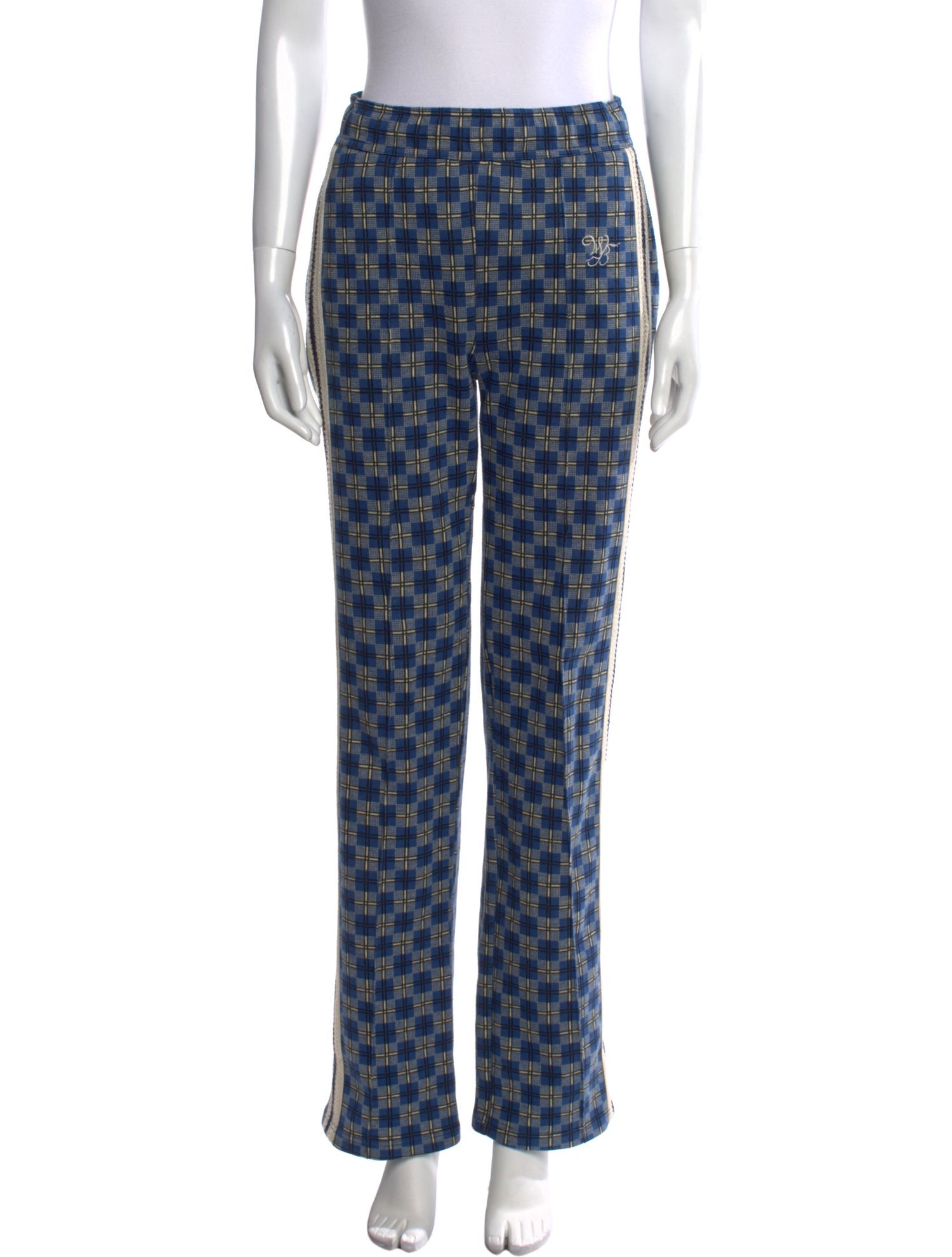 Wales Bonner Plaid Print Wide Leg Pants