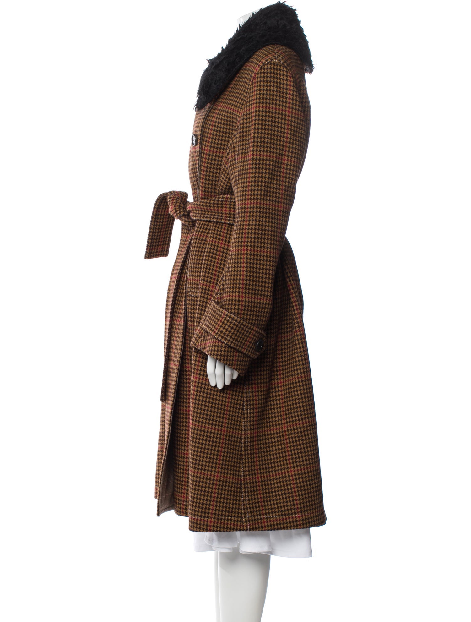 Wales Bonner Wool Houndstooth Print Trench Coat