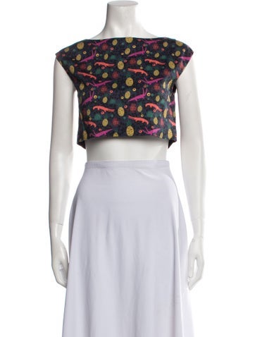 LHD Tops Printed Bateau Neckline Crop Top US 0 | XS