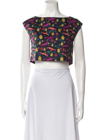 LHD Tops Printed Bateau Neckline Crop Top US 2 | XS