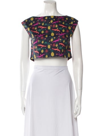 LHD Tops Printed Square Neckline Crop Top US 0 | XS