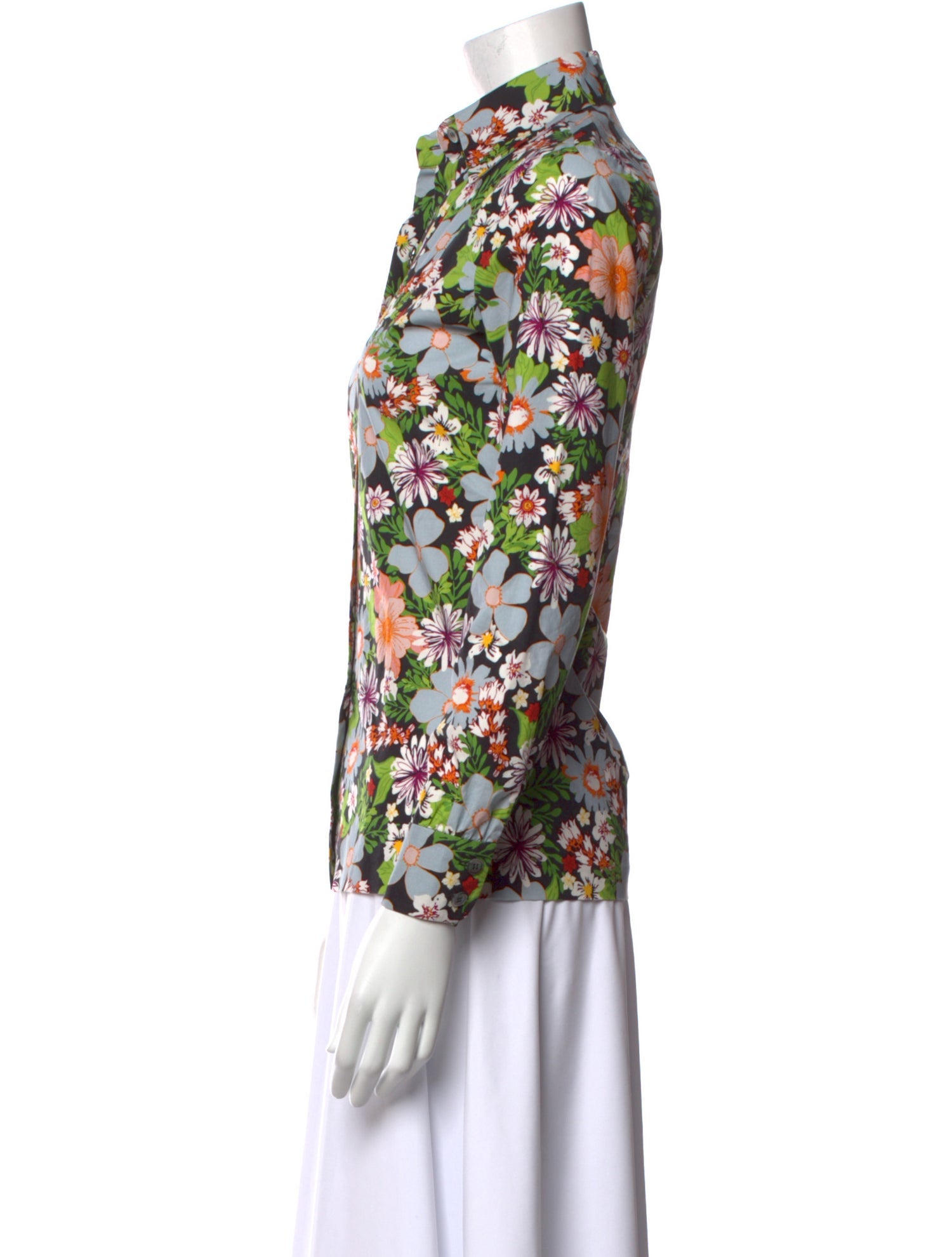LHD Floral Print Three-Quarter Sleeve Button-Up Top