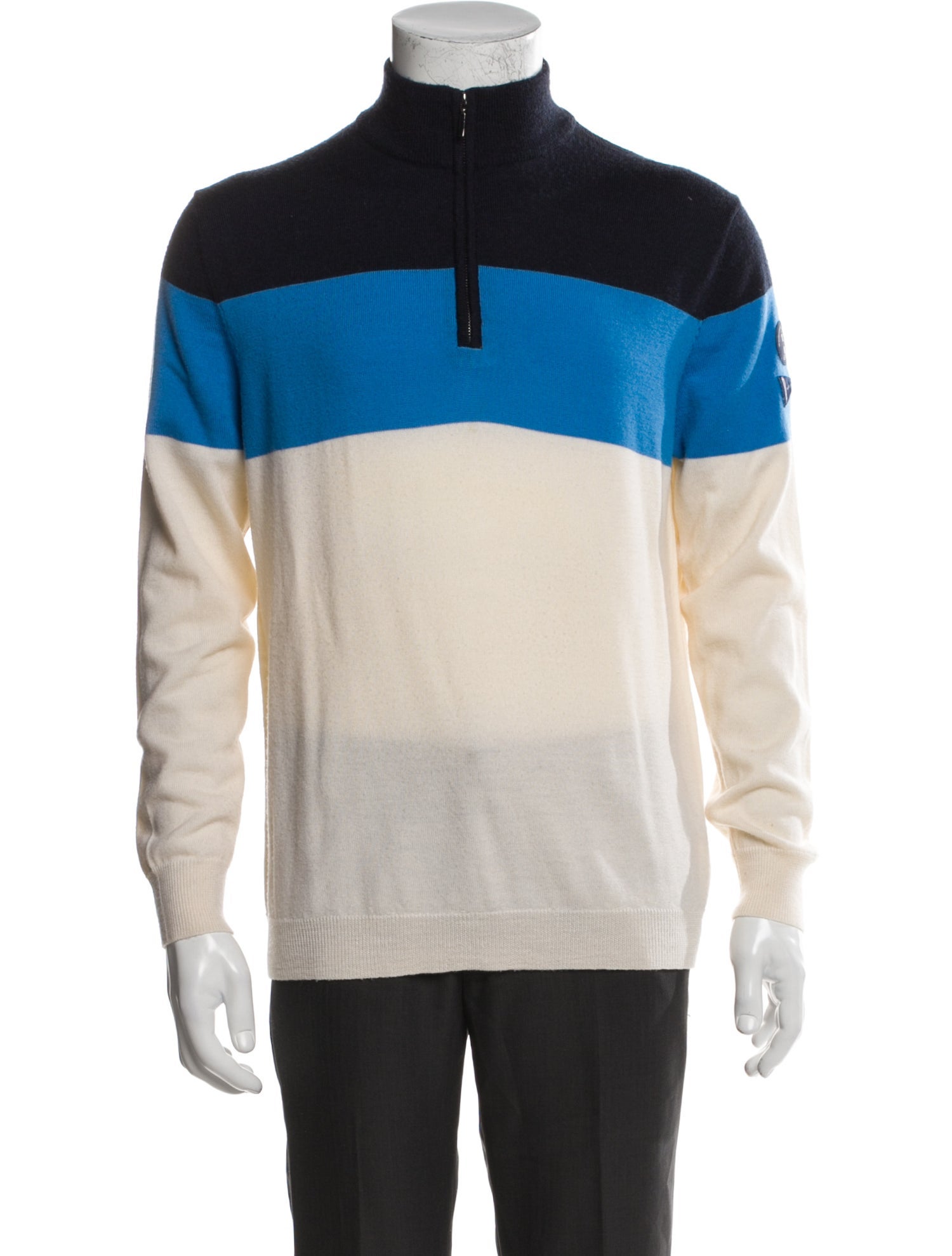 We Norwegians Merino Wool Colorblock Pattern Polo Sweater