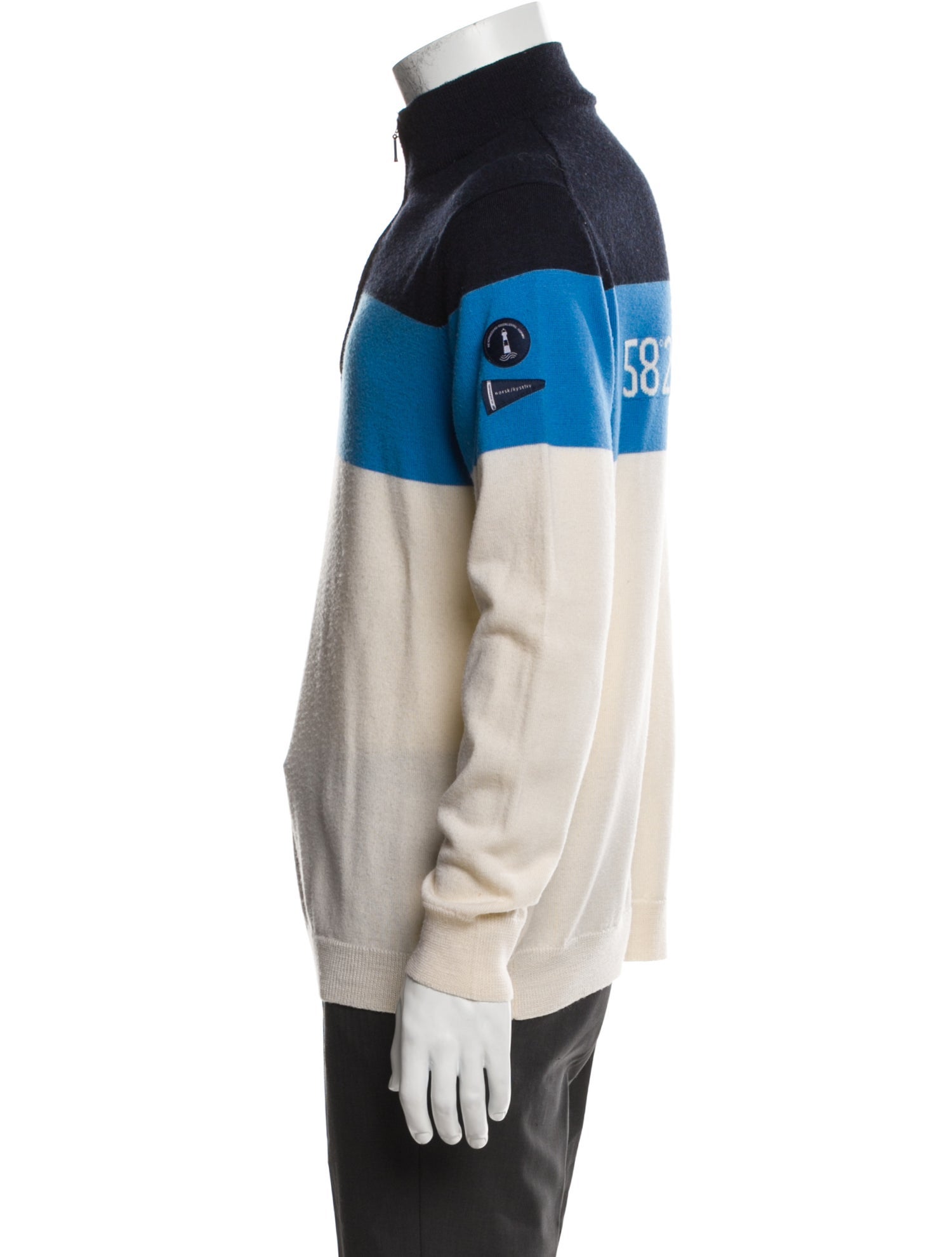 We Norwegians Merino Wool Colorblock Pattern Polo Sweater