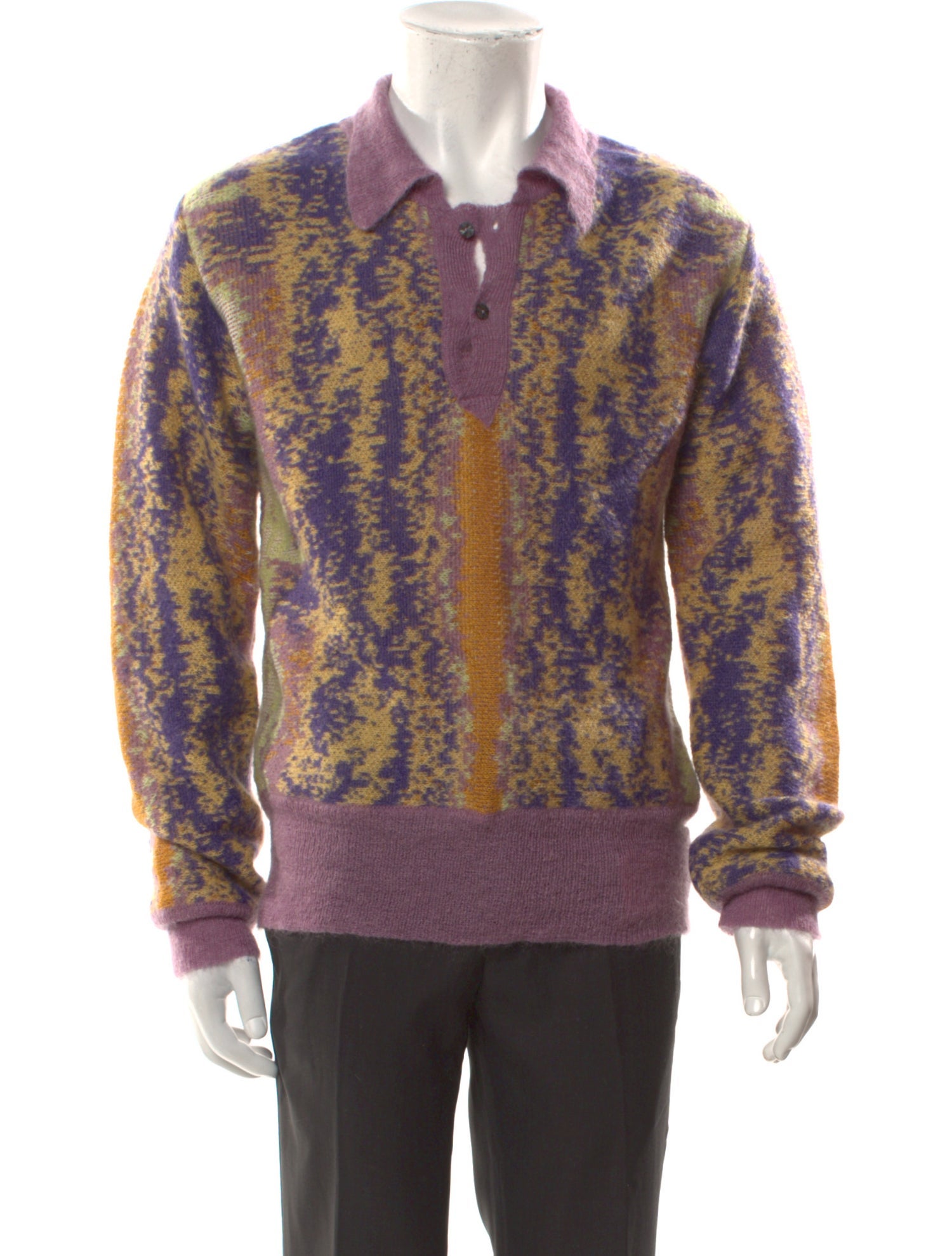 Winnie New York Printed Collar Polo Sweater