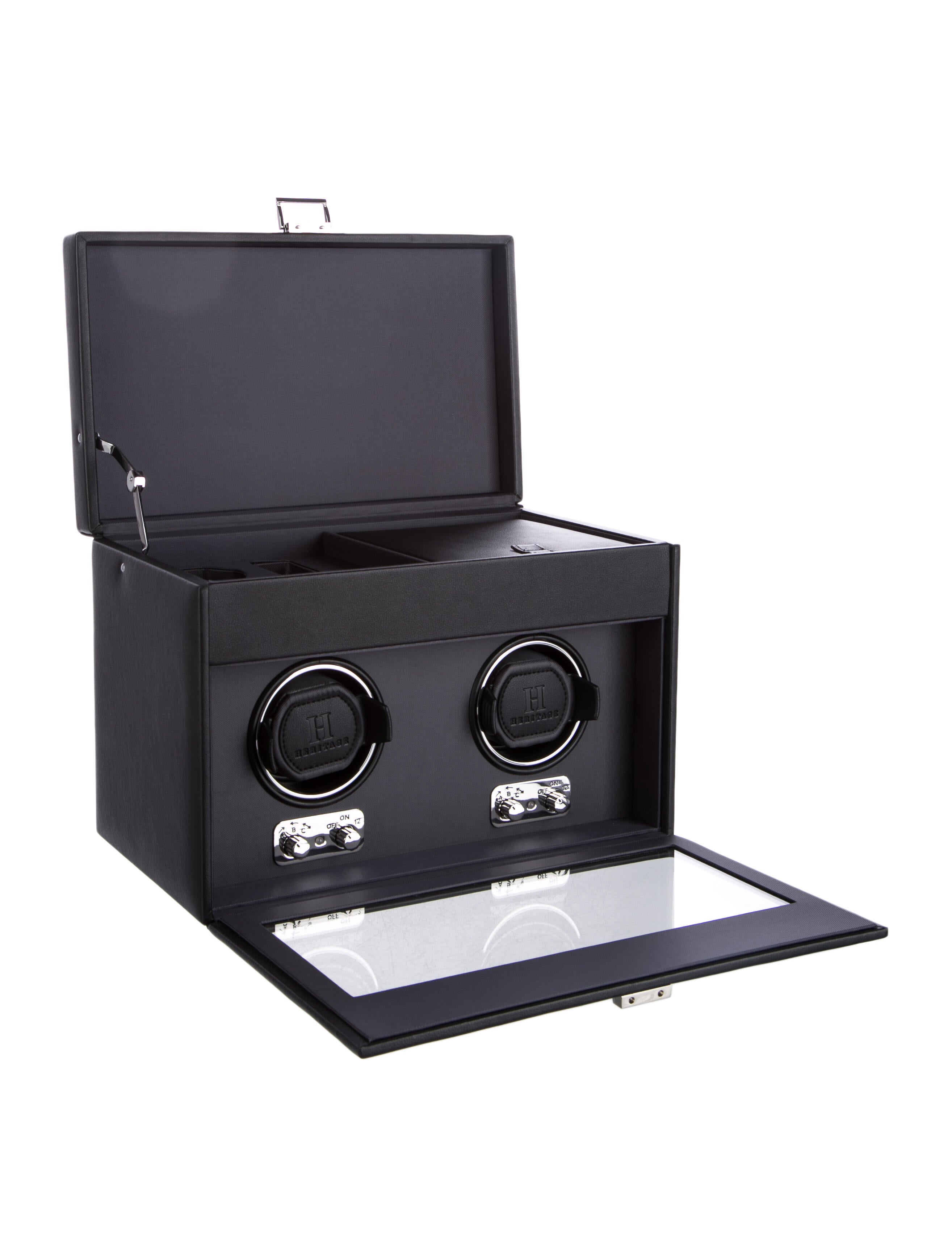 Wolf Heritage Double Watch Winder Black Tech & Travel, Decor