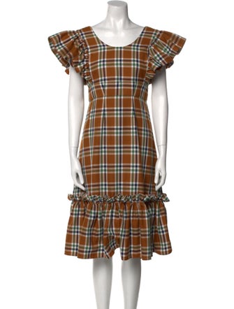 Lindsey Thornburg Plaid Print Midi Length Dress