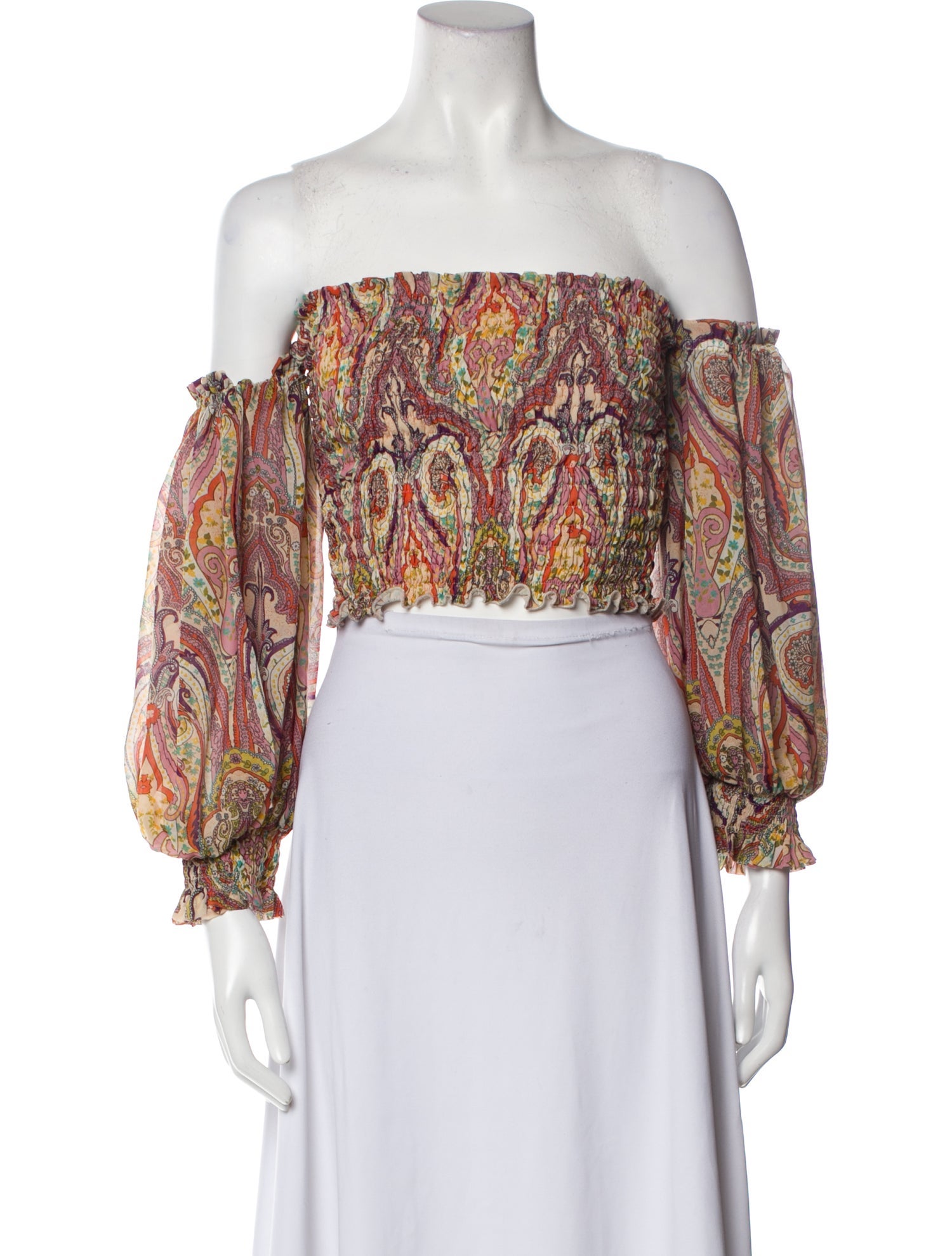 W Les Femmas Paisley Print Off-The-Shoulder Crop Top w/ Tags