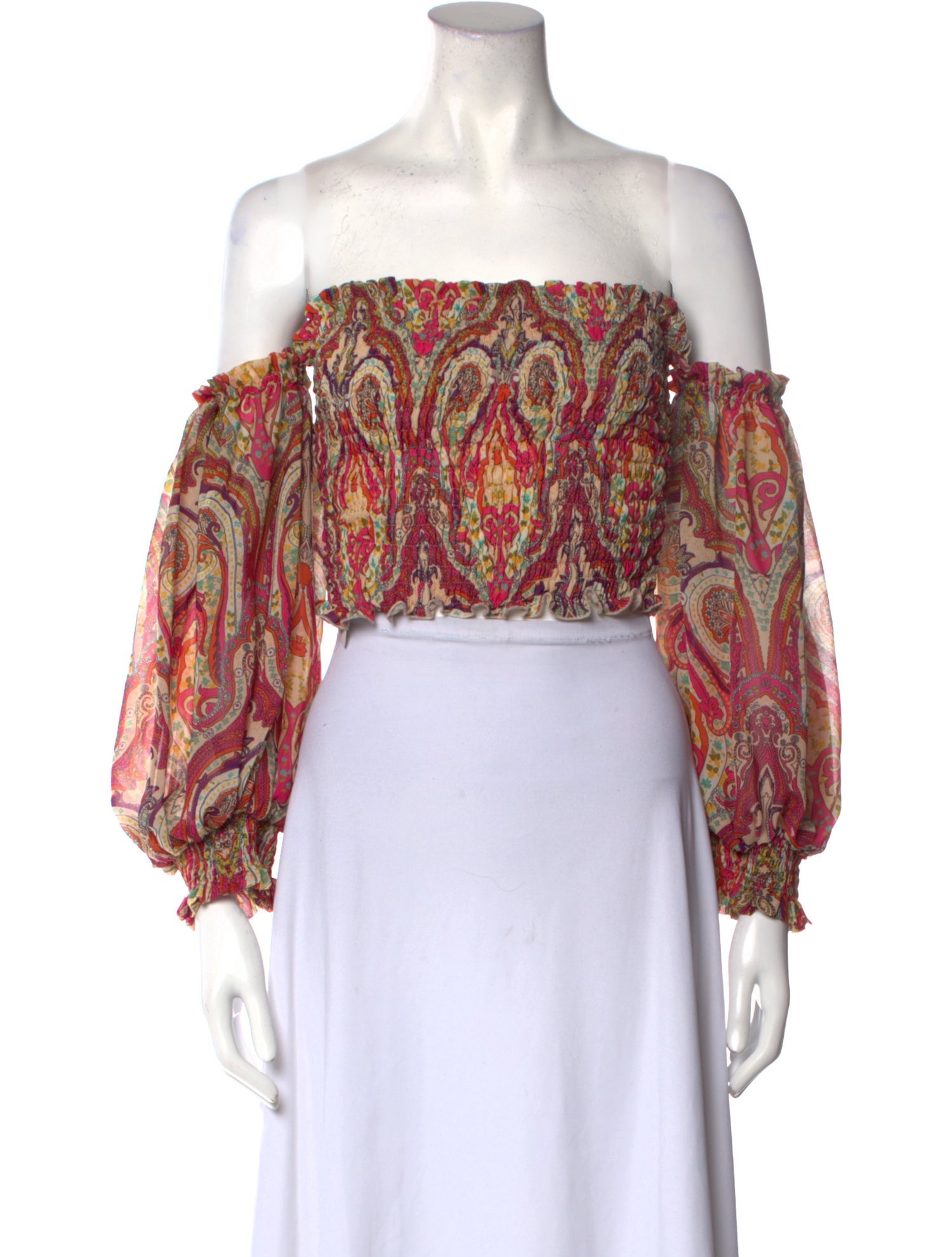 W Les Femmas Paisley Print Off-The-Shoulder Crop Top w/ Tags