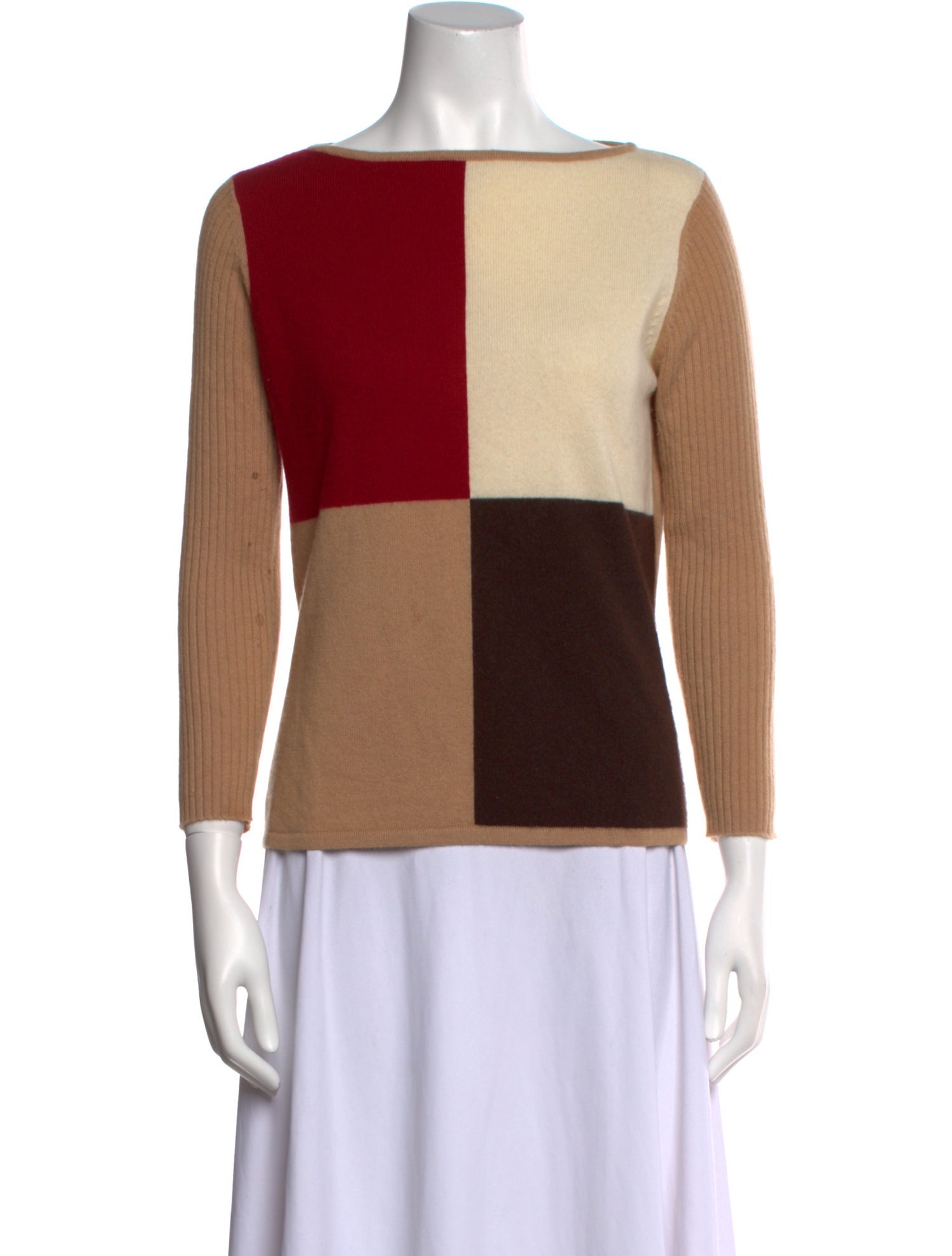 White + Warren Cashmere Colorblock Pattern Sweater