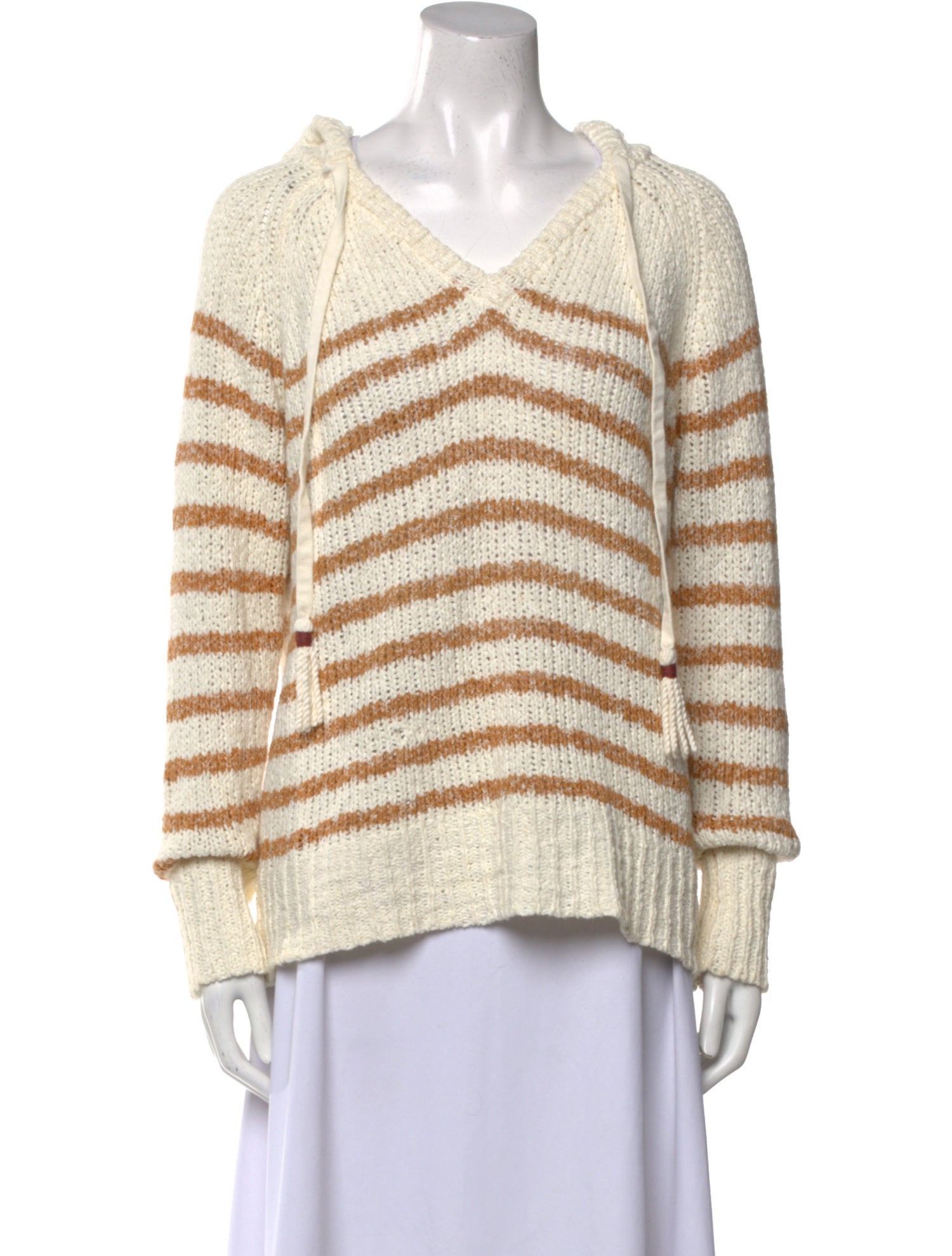 White + Warren Striped V-Neck Blouse