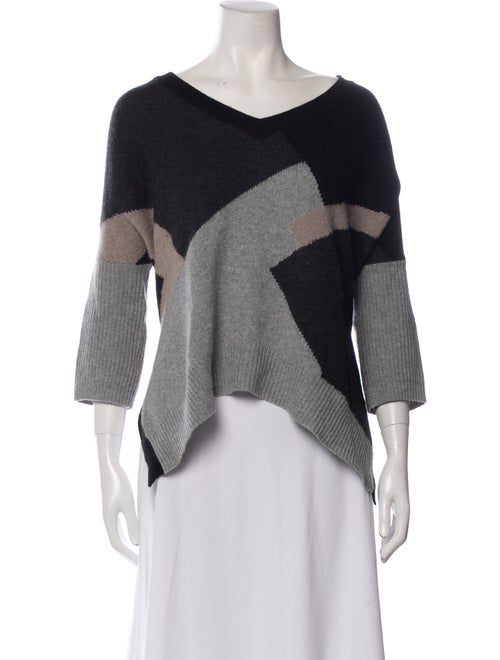 White + Warren Cashmere Colorblock Pattern Sweater
