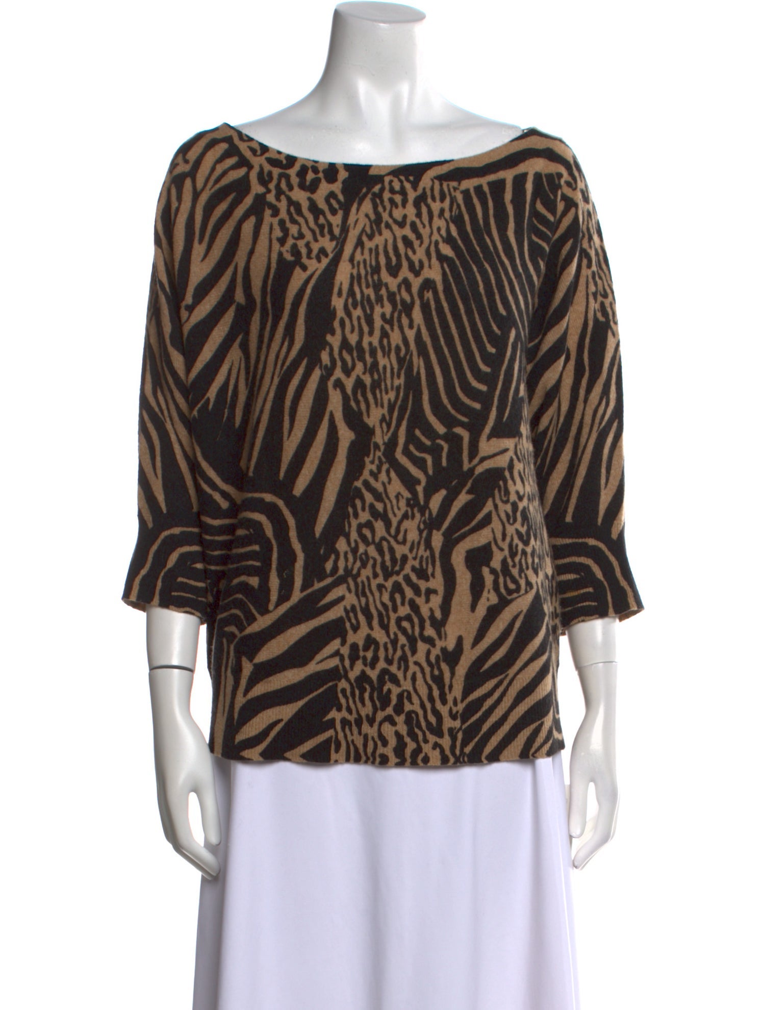 White + Warren Animal Print Bateau Neckline Sweater