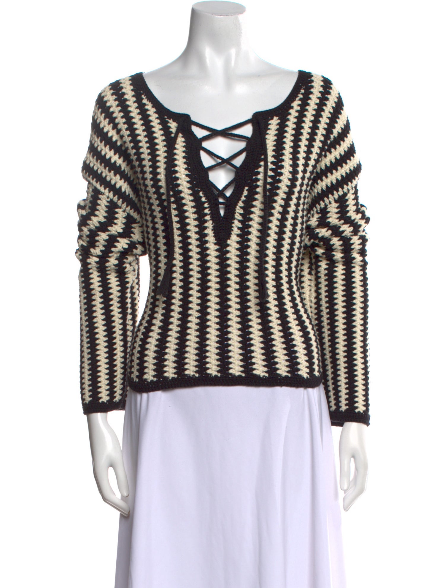 White + Warren Striped V-Neck Sweater w/ Tags