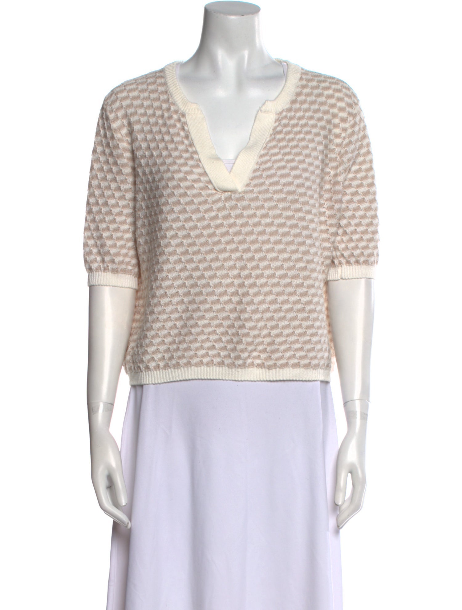 White + Warren Printed V-Neck Sweater