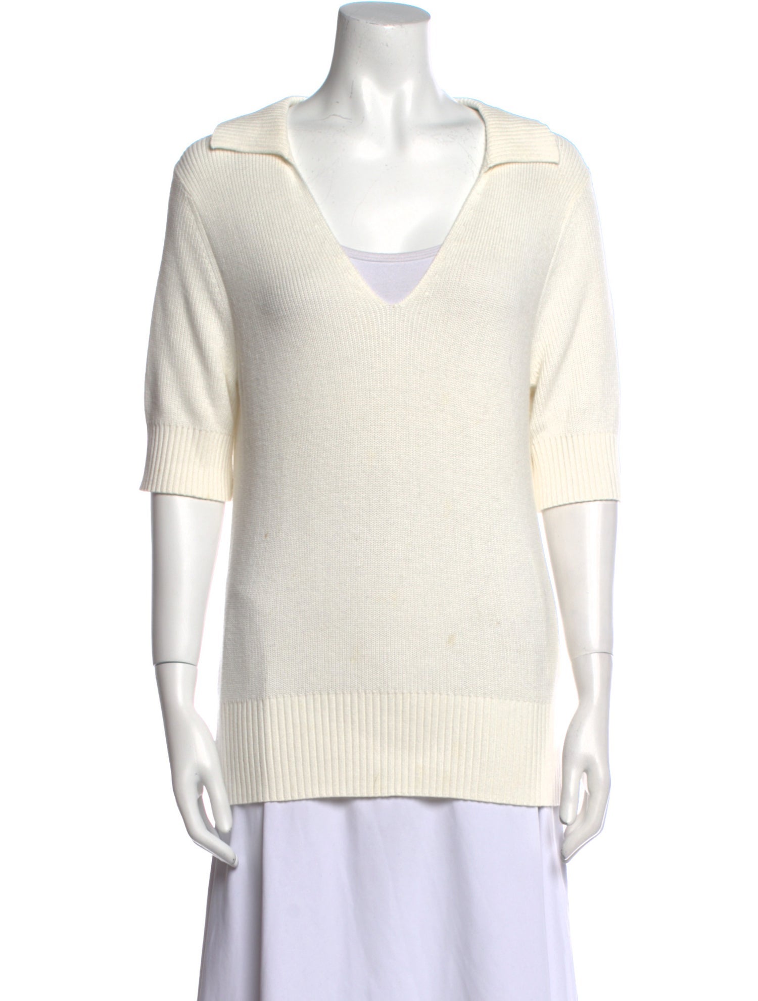 White + Warren V-Neck Short Sleeve Top